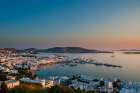 Scenic view of Chora and the nearby sea at sunset Chora-Mykonos Island-Cyclades Islands-Greece Art Print
